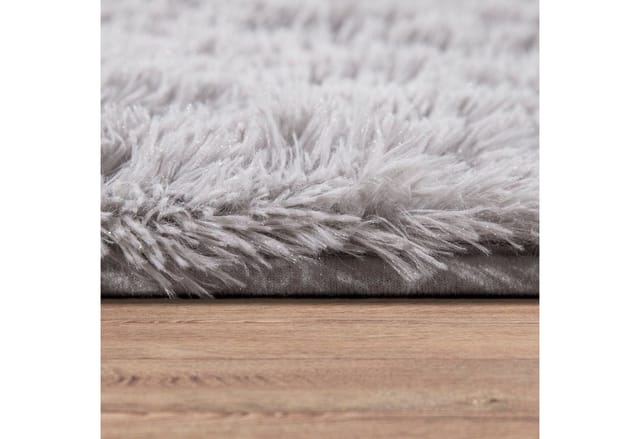 Paco Home Hochflor Teppich Wohnzimmer Fellteppich Kunstfell Shaggy Flauschig Grau Silber 60x100 Cm