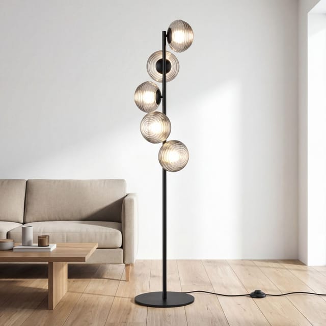 Stehleuchte Metall Rauchglas E27 160 Cm Hoch Schwarz Rauchgrau Modern