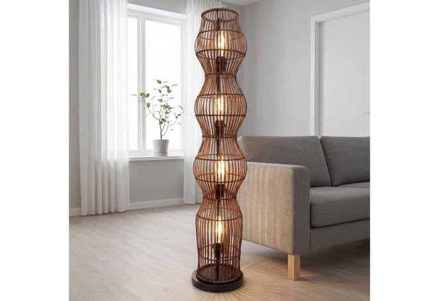 Stehlampe Aluminium Holz 111 Cm Hoch Schwarz Braun E27 4-flammig Rund Skandinavisch Stehleuchte