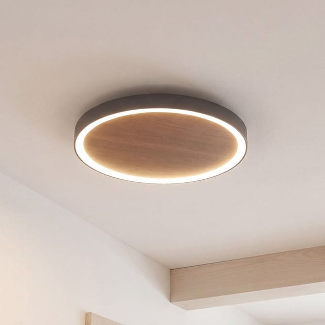 Wandlampe Aluminium Holz Led Ø 50 Cm B: Cm Schwarz Natur Rund 3500 K Neutralweißes Licht 2410 Lm