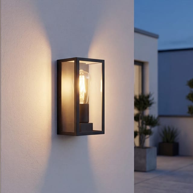 Außenwandleuchte Aluminium E27 Ip44 H: 23,5 Cm Schwarz Eckig Vintage Außenwandlampe