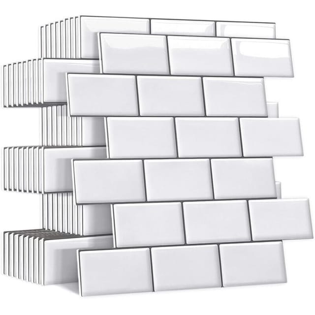 Dickere, Selbstklebende Spritzschutzwand Für Küche Und Bad, Weiße, Selbstklebende Fliesenoptik, Wasserfeste 3d-pvc-wandfliesen, 10 Stück, 30 X 30 Cm, Weiß