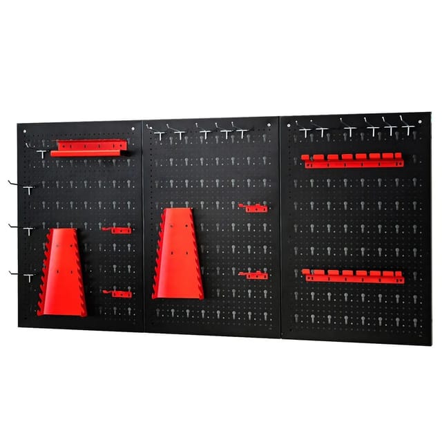 Costway - 120x60cm Werkzeugwand Mit 25 Haengende Zubehoerteile, Lagersystem Werkzeughaltersortiment 3 Lochplatten, Werkstattwand Metall, Lochwand Ideal Für Garage, Werkstatt, Lagerhaus