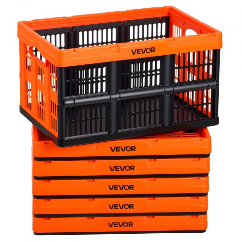 Klappbox 45 L 6er-pack, Faltbare Aufbewahrungsboxen Aus Kunststoff, Stapelbare Klappkörbe Mit Griffen, Tragkraft 15 Kg Pro Box, Klappkiste, Ideal Für Haushaltsorganisation, Orange & Schwarz