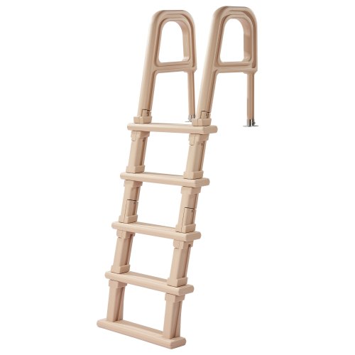 Poolleiter, Einstiegsleiter 5-stufig, Treppe Mit Doppeltem Handlauf, Einstiegshilfe Tragkraft 136 Kg, Für Einbau- & Aufstellpools, Sicherheitsleiter Für Alle Terrassenoberflächen, Taupe
