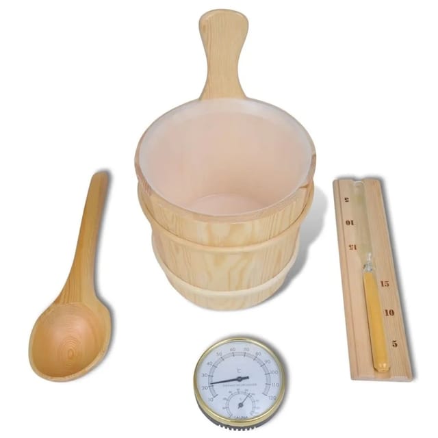 Vidaxl 5-tlg. Saunazubehör Mit Eimer Löffel Sanduhr Thermo-hygrometer