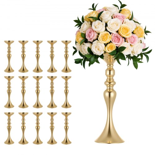 16 Stk. Hochzeitsvasen Tafelaufsatz Blumenvasen Für Hochzeit 38 Cm Hoch, Metall Tafelaufsatz Vasen Mit Blumenständern, Mittelstück Tischvase Für Hochzeiten Party Jubiläumsfeier Zeremonie, Gold