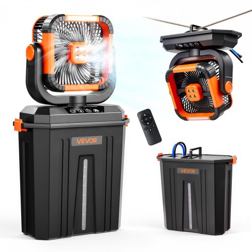 Akku Camping Ventilator, 2400 U/min Motor, Outdoor Nebelventilator Mit 12-l-wassertank, 20000-mah-akku, 4 Gänge & 3 Beleuchtungsmodi, Wasserkühlung Nebelfan Für Camping, Angeln, Reisen