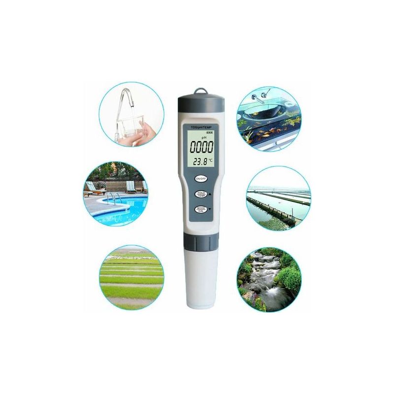 This 3-in-1 Electronic Ph Meter Is Suitable For Swimming Pools And Includes A Tds Meter, Thermometer, Water Quality Analyzer, Lcd Display, And Accurate Readings.