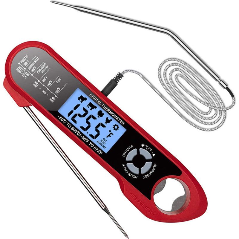 Thermomètre De Cuisine Numérique Avec Minuterie, Thermomètre De Cuisson À Lecture Instantanée Avec Double Sonde, Écran Lcd Et Réglages D'Alarme Pour La Viande, Le Barbecue, Les Pâtisseries, Les Produi