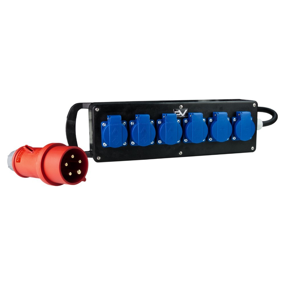 Cee Baustromverteiler Vollgummi 16a/400v Auf 6x230v Doktorvolt 2506