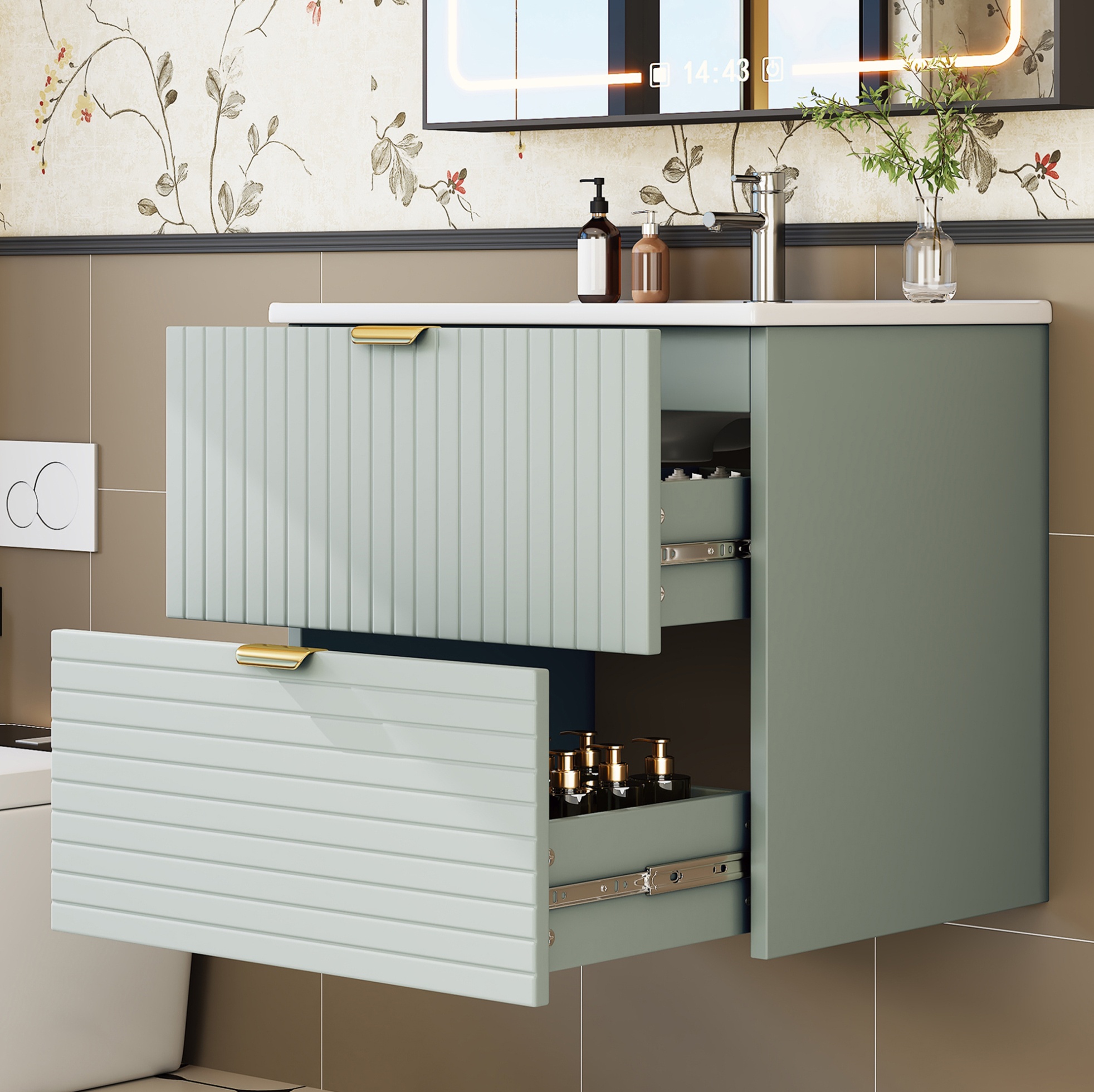 Hängender Badschrank Mit Waschbecken 61 X 46 X 57 Cm, 2 Schubladen, Mintgrün Havrya