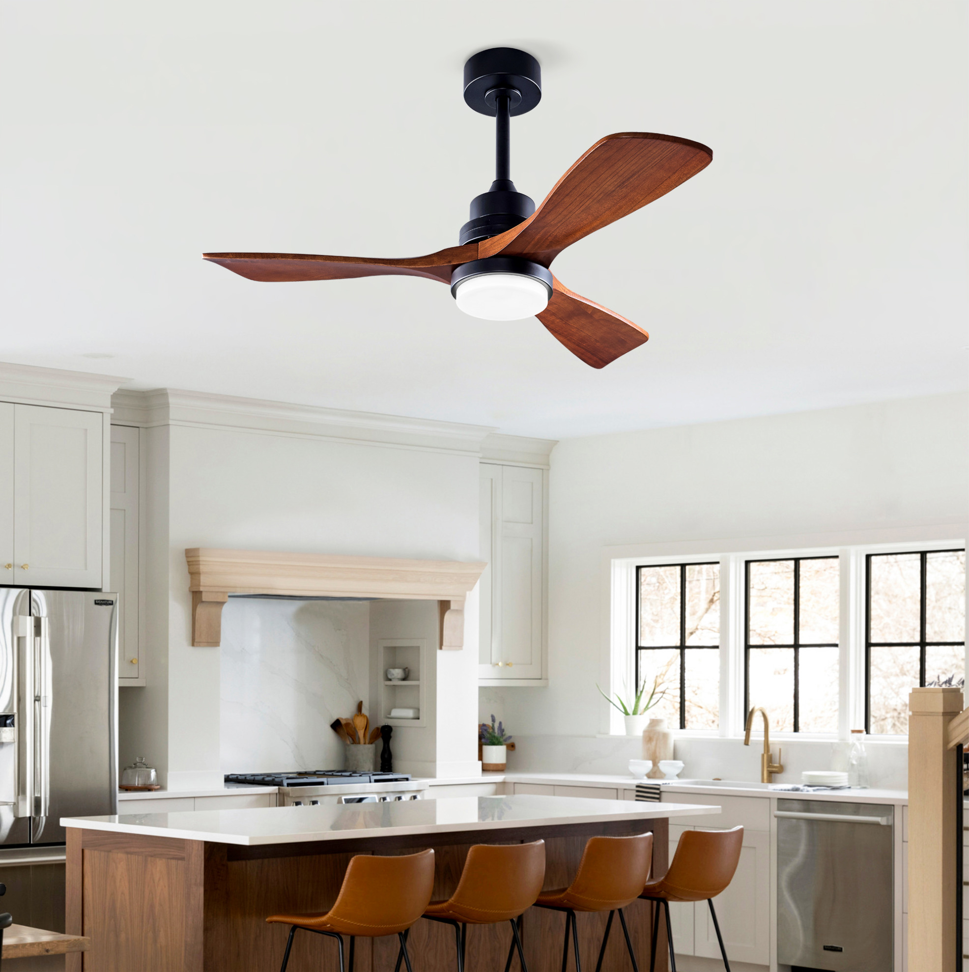 42-zoll-deckenventilator Mit Licht, Reversiblem Dc-motor, Schwarz/dunkelnussbaum Havrya