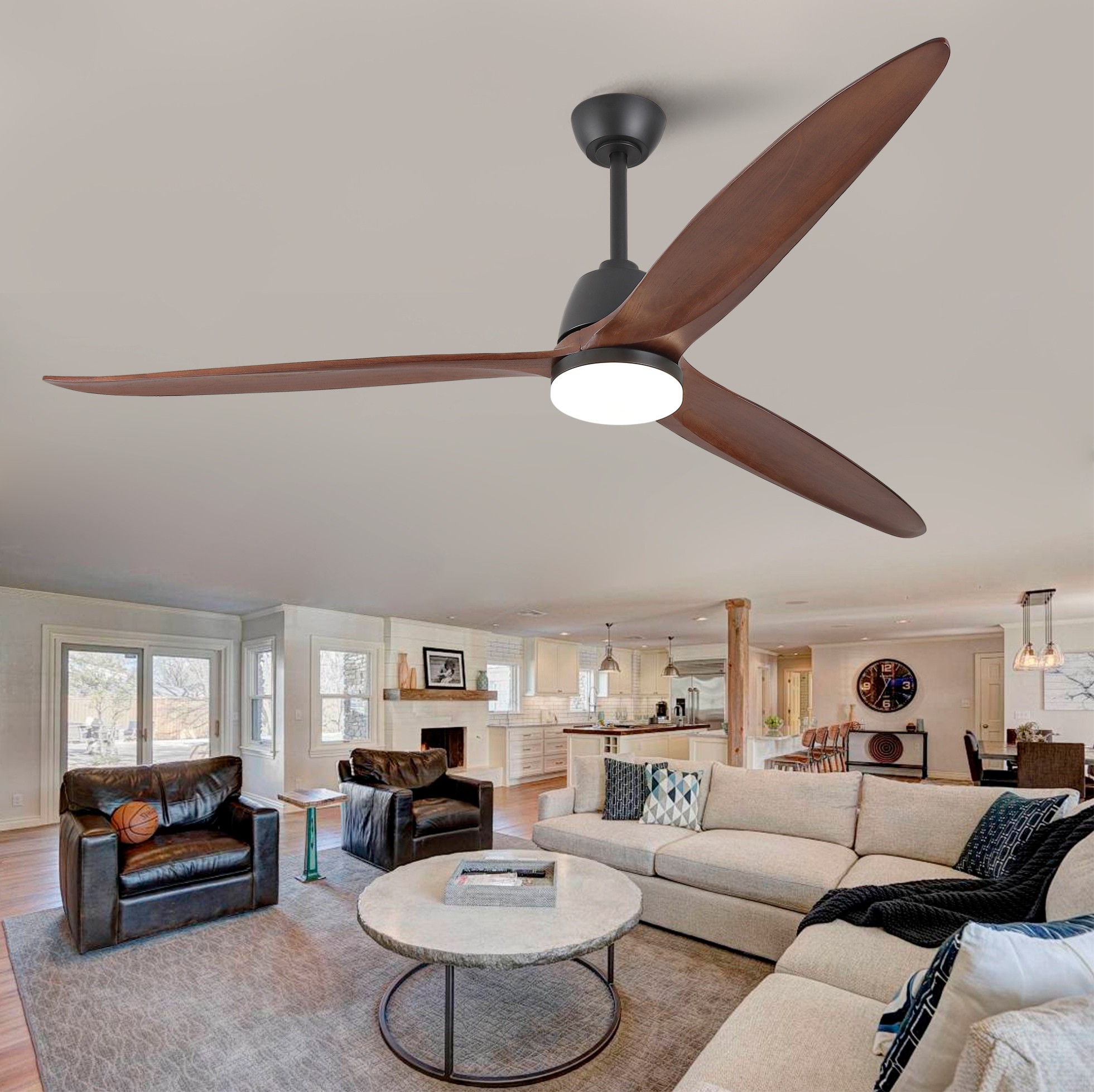 72-zoll-deckenventilator Mit Led-licht, Reversiblem Dc-motor, Schwarz Und Nussbaum