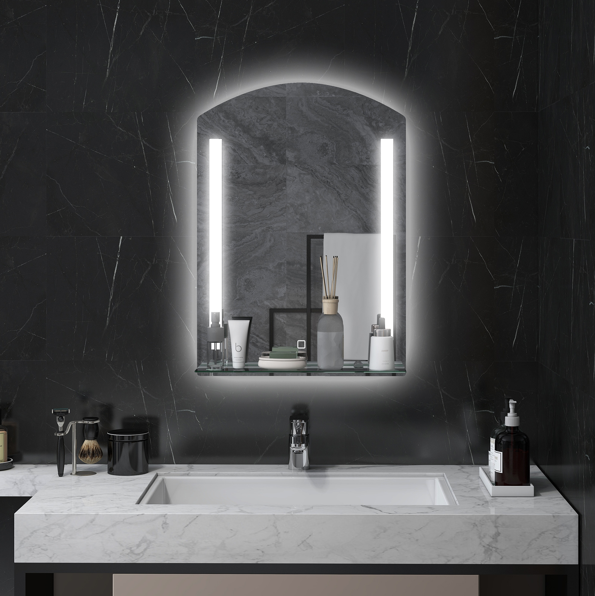 Led-badezimmerspiegel 50 X 70 Cm, Touch, 3 Lichtfarben, Glasablage, Ip44 Havrya