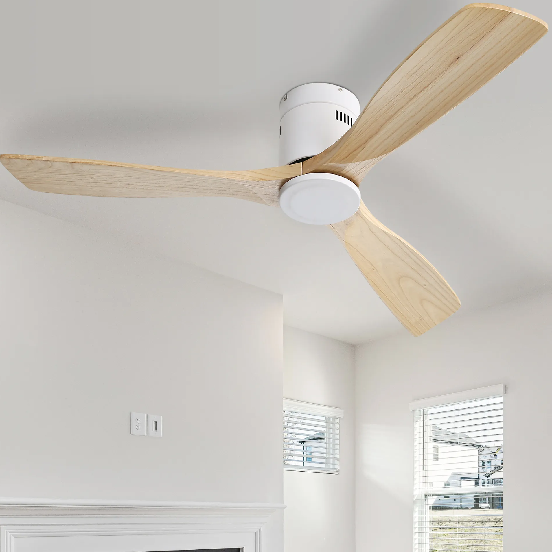 Deckenventilator 132 Cm Ohne Licht, 3 Holzflügel, Dc-motor, Fernbedienung, Weiß Havrya
