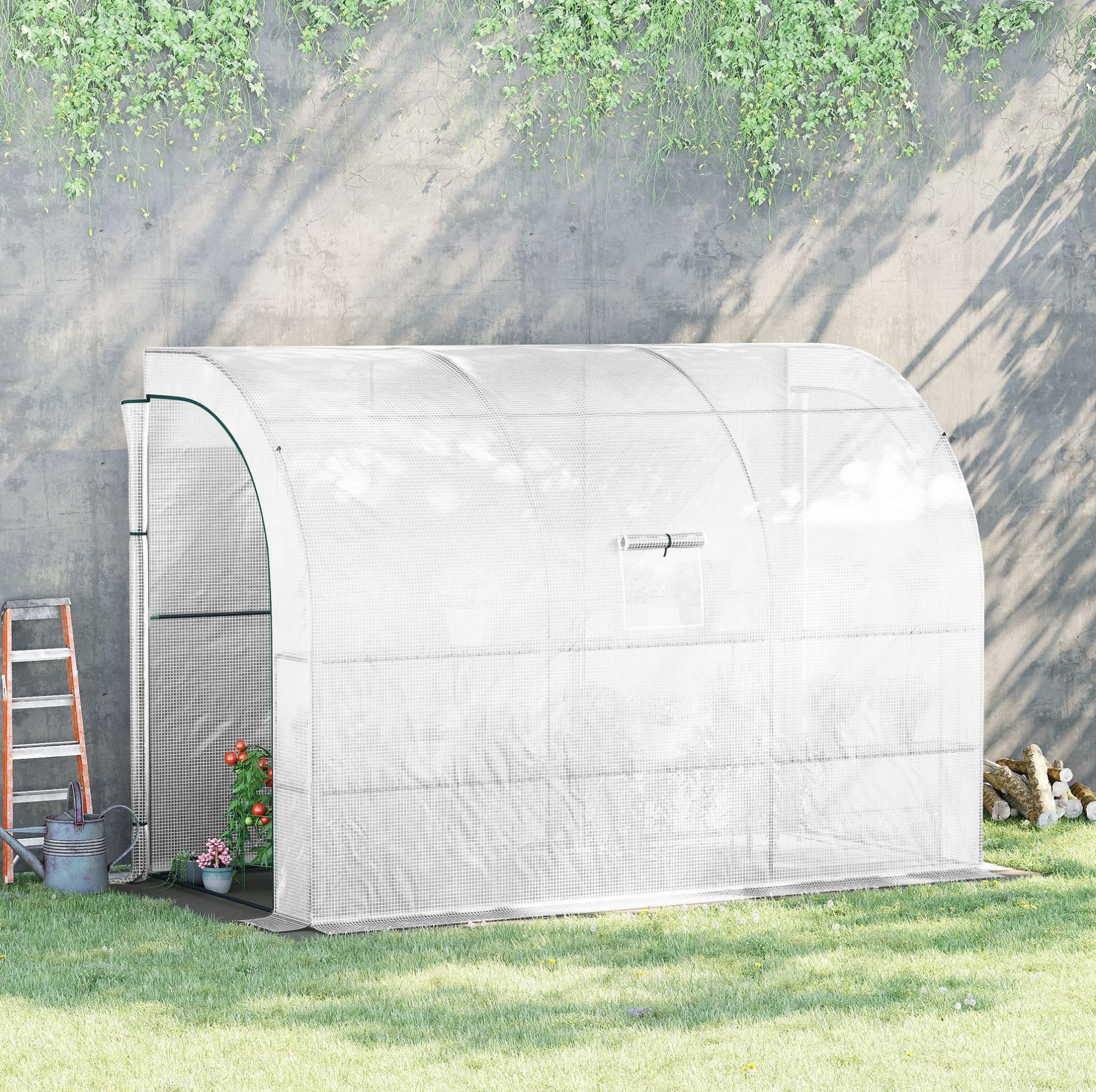Anlehngewächshaus 300 X 150 X 213 Cm Mit 6 Regalen, Stahlgestell, Weiß Havrya