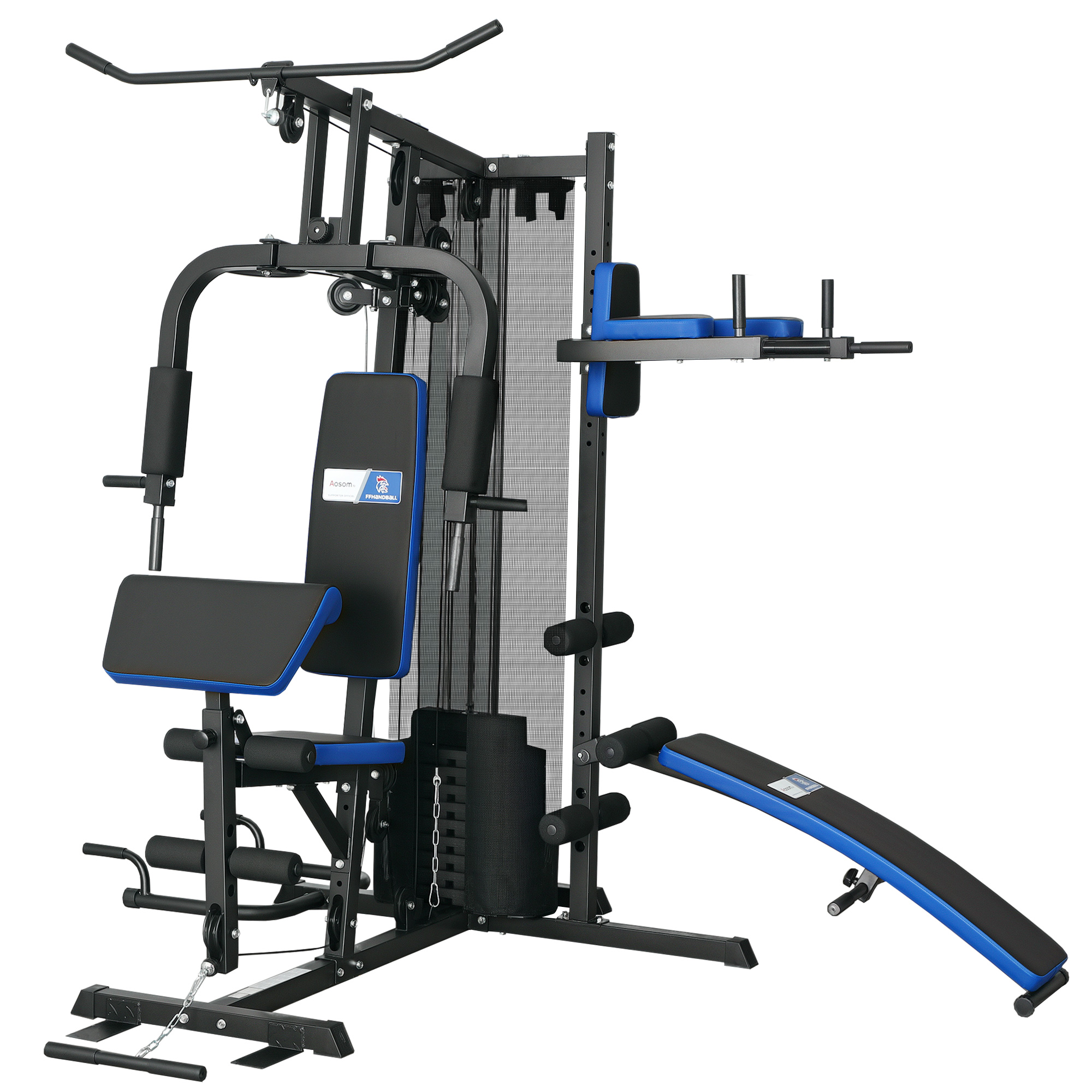 Krafttrainingsstation Mit 65 Kg Gewichtsstapel, Heimfitnessgerät Mit Bauchmuskelbank, Schwarz Und Blau