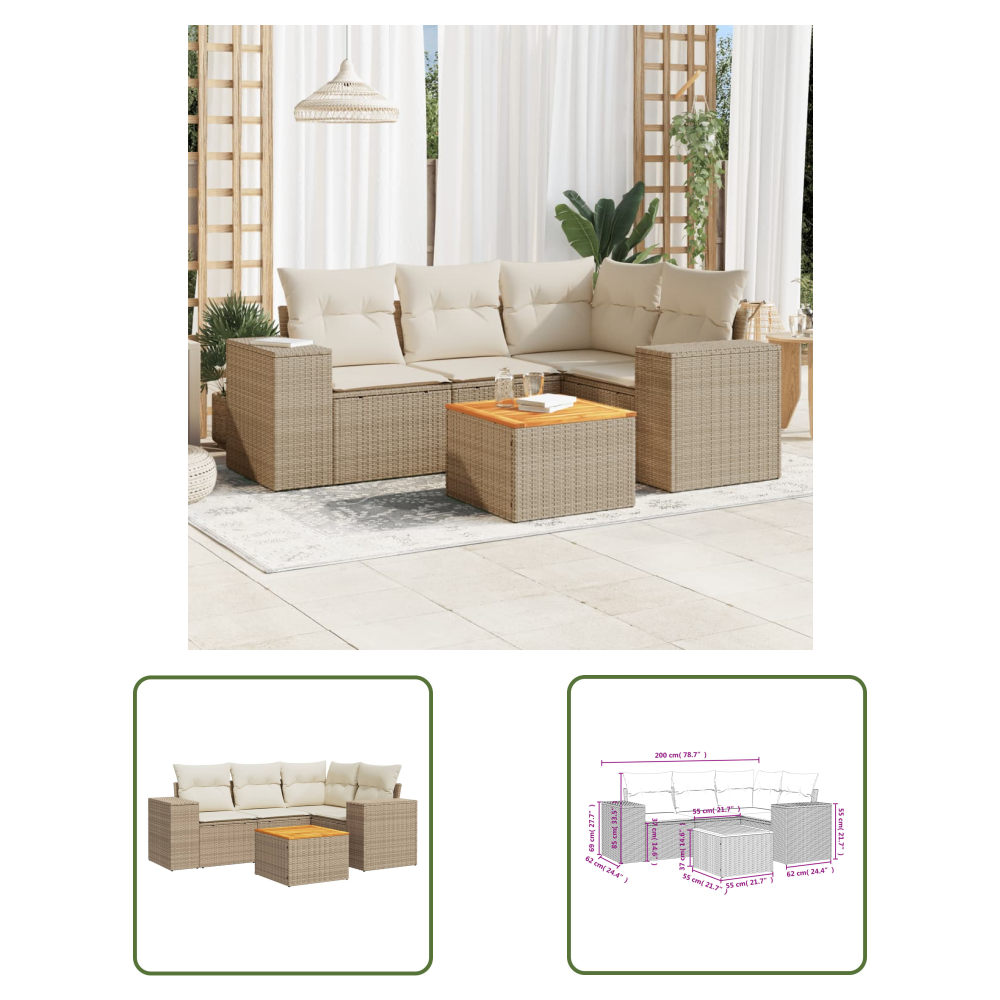 The Living Store 5-tlg. Garten-sofagarnitur Mit Kissen Beige Poly Rattan - Gartensorte - Gartenmöbelset - Esszimmergarnitur - Outdoor Möbel - Lounge Set