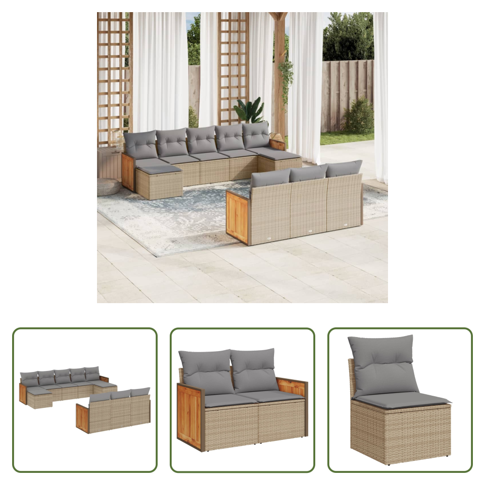 Gartensessel - 10-tlg. Garten-sofagarnitur Mit Kissen Beige Poly Rattan
