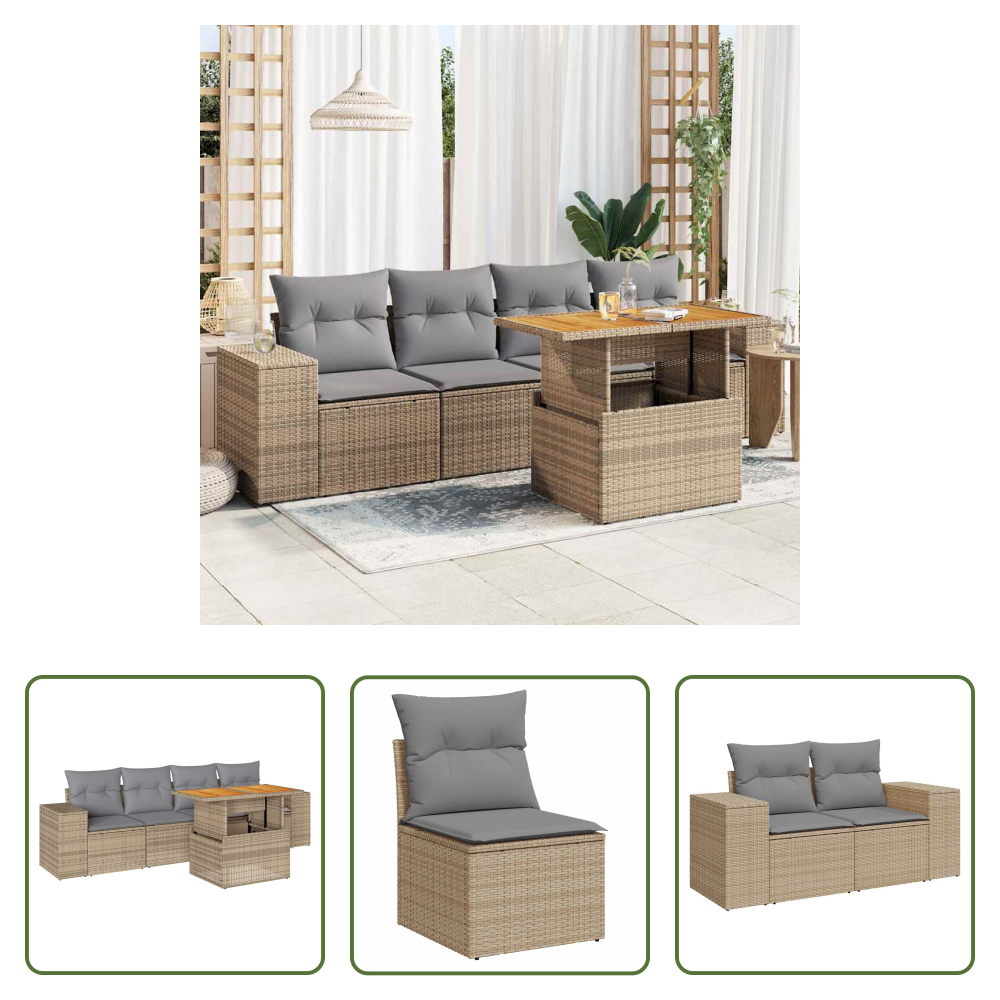 Vidaxl Rattanmöbel - 5-tlg. Garten-sofagarnitur Mit Kissen Beige Poly Rattan