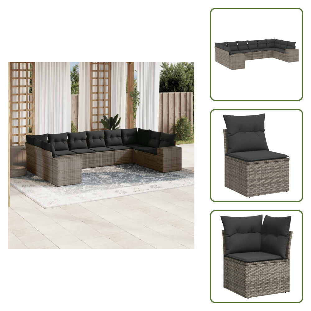 The Living Store 10-tlg. Garten-sofagarnitur Mit Kissen Grau Poly Rattan - Gartenmöbel - Sofagarnitur - Outdoor Möbel - Pe-rattan - Polyrattan