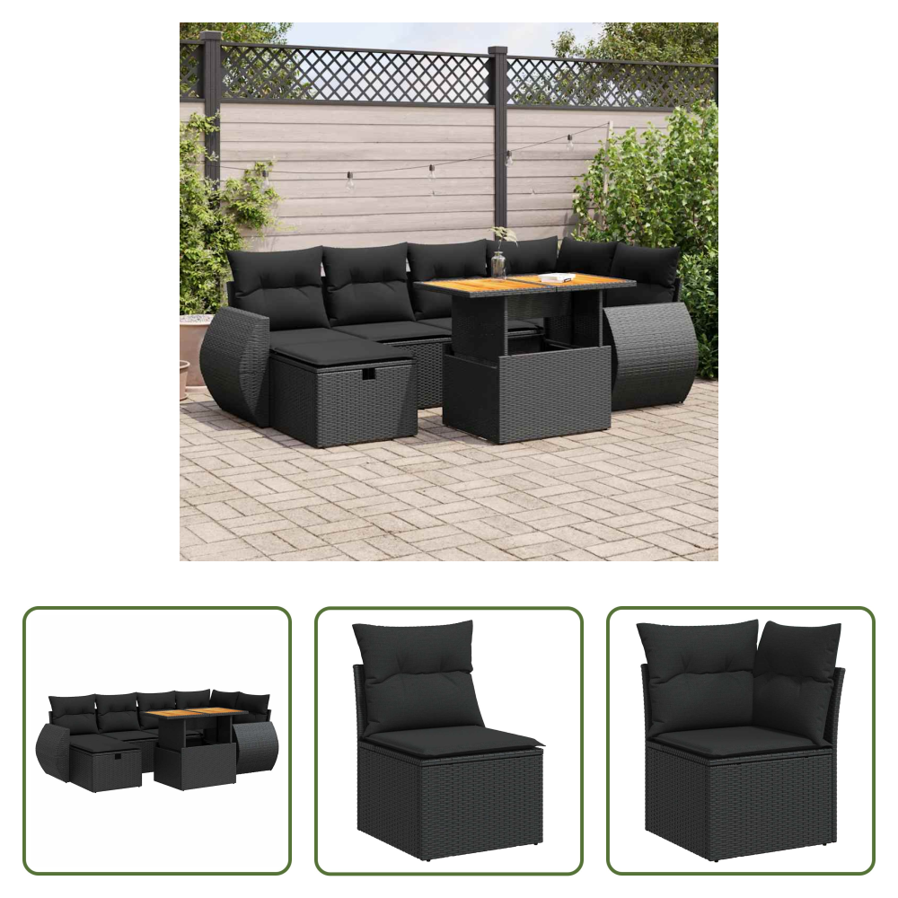 Vidaxl Rattan - 8-tlg. Garten-sofagarnitur Mit Kissen Schwarz Poly Rattan