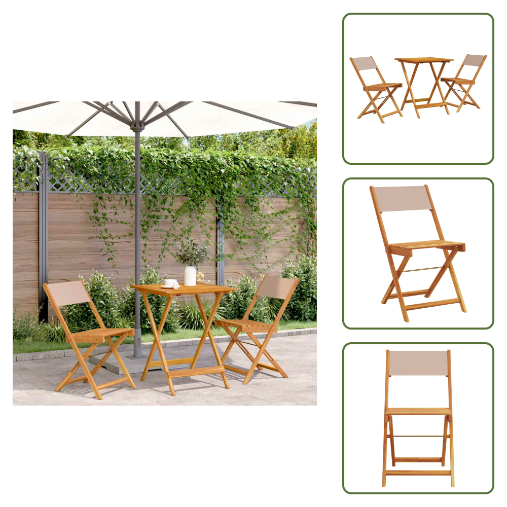 The Living Store 3-tlg. Bistro-set Taupe Stoff Und Massivholz - Gartentisch - Esszimmergarnitur - Holztisch - Outdoor Möbel - Gartenstühle