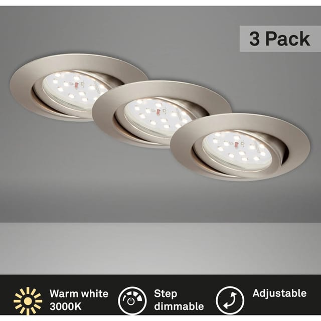 Briloner - 3er Set Led Einbauleuchte, Ø 8,2 Cm, 3,5 W, Matt-nickel Leuchten
