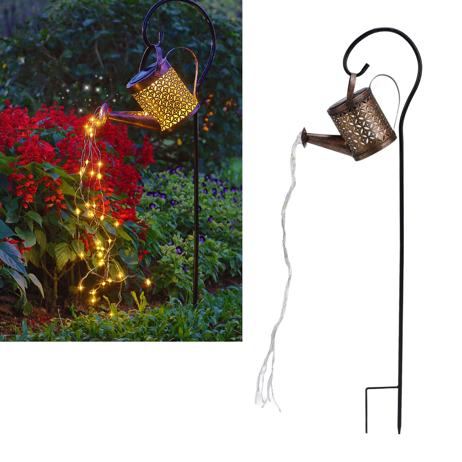 Kesselförmige Solarlampe Für Villengärten, Dekorativer Duschkopf, Schmiedeeiserne, Durchbrochene Solar-gartenlampe Aus Kupferdraht