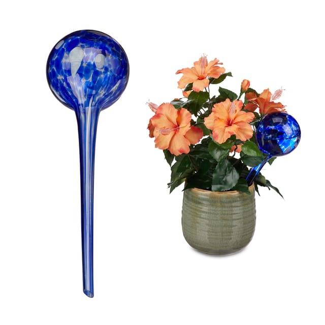 12 X Bewässerungskugel, Dosierte Pflanzen Bewässerung, Blumentopf, Gießhilfe Büro, Urlaub, Durstkugel Glas, Ø 9cm, Blau
