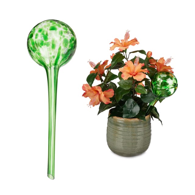 4 X Bewässerungskugel, Dosierte Pflanzen Bewässerung, Blumentopf, Gießhilfe Büro, Urlaub, Durstkugel Glas, Ø 9cm, Grün