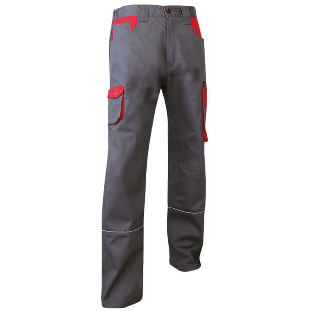 Lma - 110821 - 44 ] Pantalon De Travail 110821 Lin Taille 44 Gris/rouge Multipoche