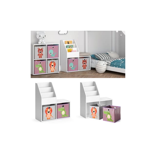 Vicco - Kinderregal Luigi, Weiß, 72 X 79 Cm Mini, Mit 2 Faltboxen Opt.3