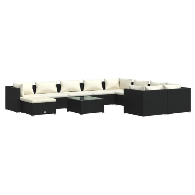 11-tlg. Garten-lounge-set Mit Kissen Poly Rattan Schwarz Vidaxl