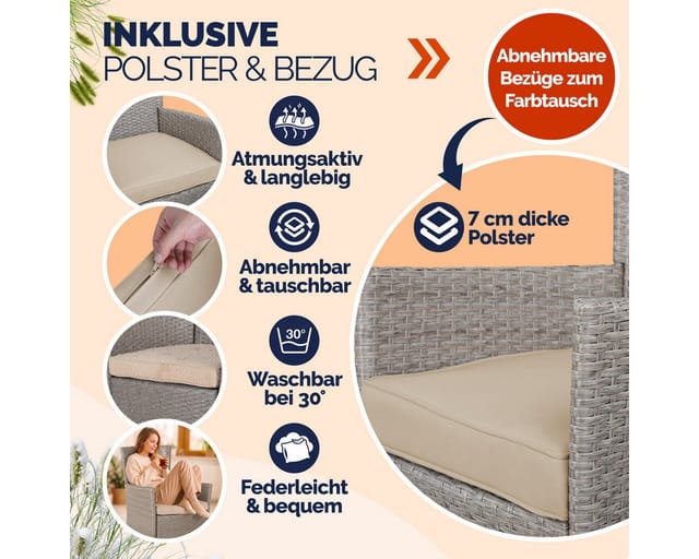Gartenstühle 2er Set Polyrattan Stapelbar Mit Auflagen 160kg Belastbarkeit Wetterfest Outdoor Garten Terrasse Balkon Stapelstuhl Stuhl Sessel Creme - Casaria