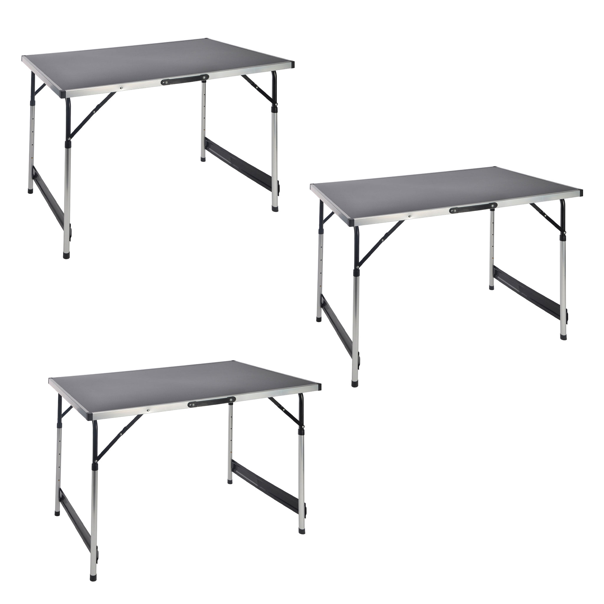 Aluminium Campingtisch Höhenverstellbar 100 X 60 Cm - 3er Set - Universal Alu Mehrzwecktisch Klappbar