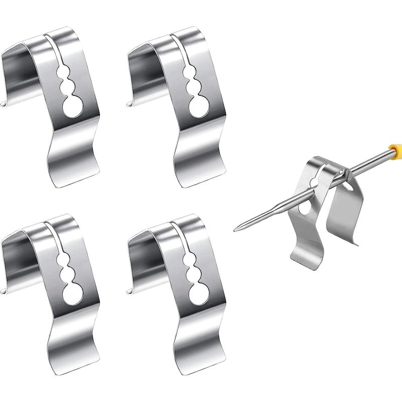 4pcs Bbq Temperature Clip Stainless Steel Thermometer Clip Grill Thermometer Probe Holder For Mounting Temperature Sensors