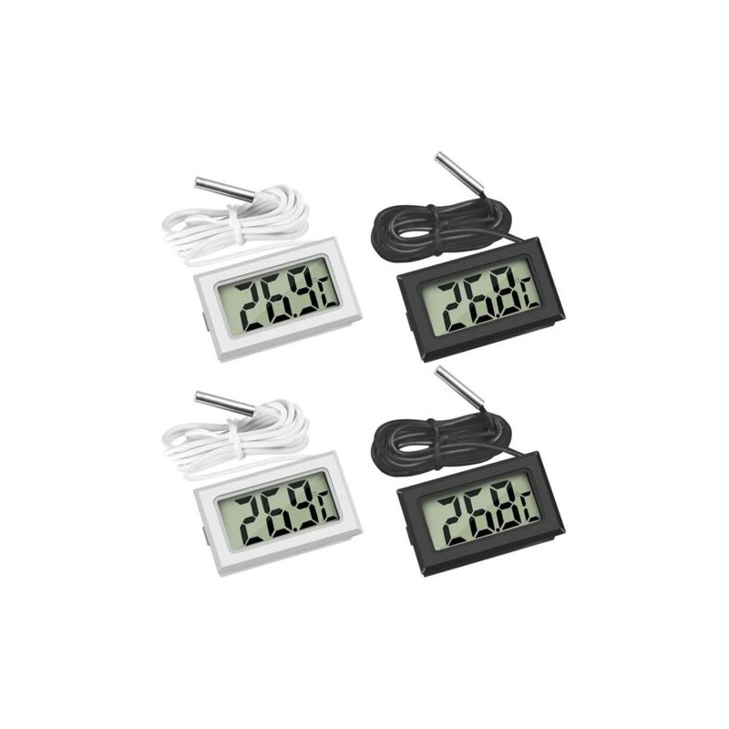 Thermomètres Pour Réfrigérateur En Un Seul Paquet, Thermomètres Numériques Lcd Avec Sondes Étanches, Adaptés Aux Réfrigérateurs, Congélateurs Et Aquariums (2 Noirs Et 2 Blancs).