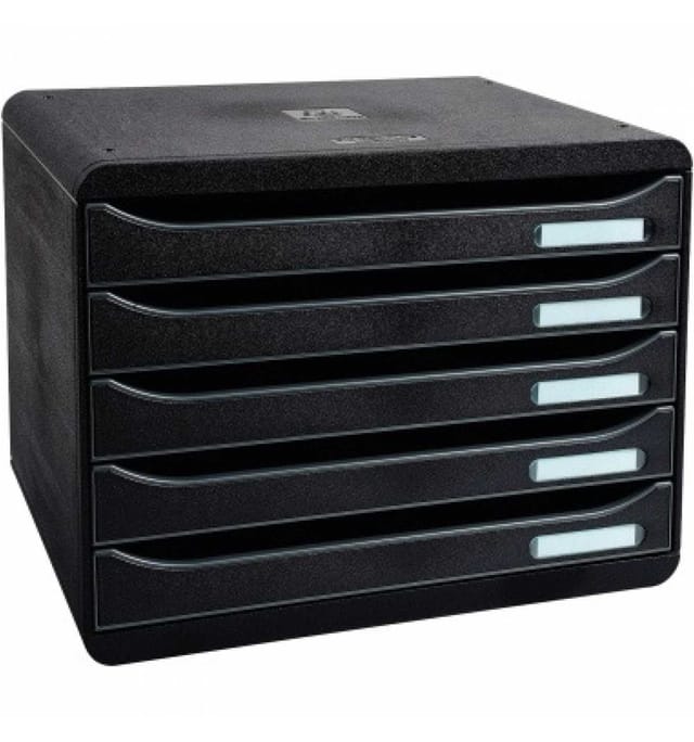 Exacompta - Schubladenbox Big-box Plus Quer 5 Schubladen Din A4 Überbreite Polystyrol Gehäusefarbe: Schwarz Farbe Der Schublade: Schwarz Glossy
