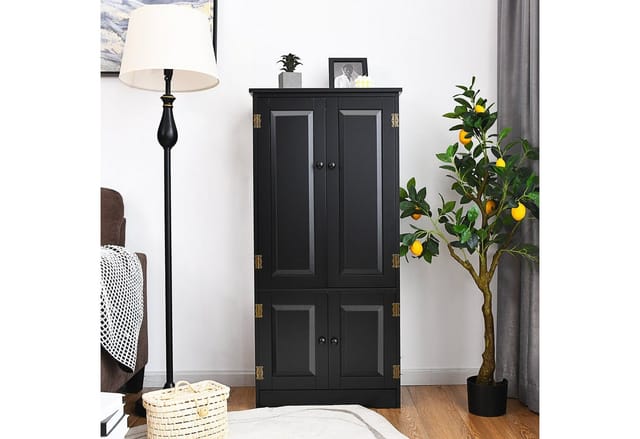 Costway - Mehrzweckschrank Vintage,flurschrank Mit Verstellbarem Regal,badschrank Waescheschrank Holz,aufbewahrungsschrank Landhausstil,kommode Für Küche Wohnzimmer Schlafzimmer Schwarz