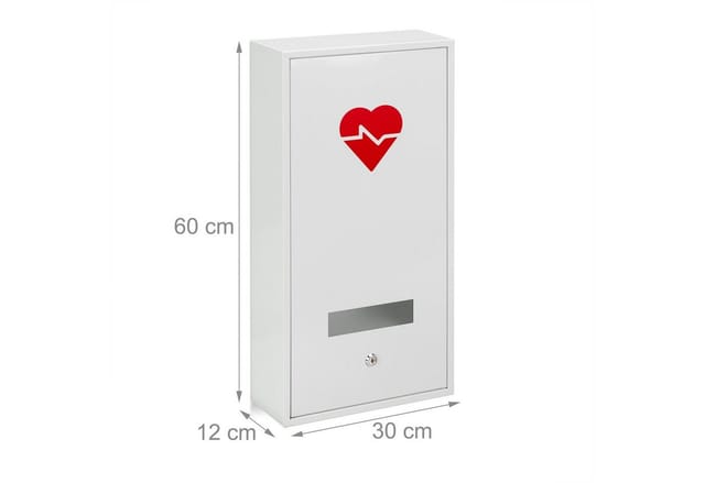Medizinschrank, Abschließbar, 3 Fächer, Stahl, Hbt: 60 X 30 X 12 Cm, Medikamentenschrank, Arzneischrank, Weiß - Relaxdays