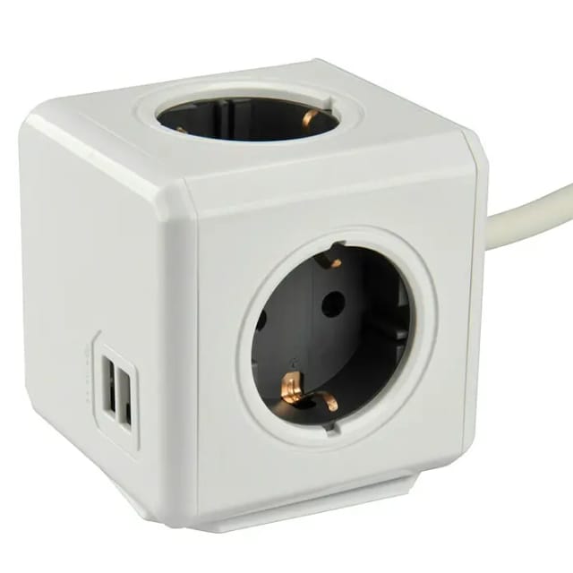Allocacoc Power Cube 4 + 2 Usb 1, 5 M Kabel, 1 Stück, 47529, Dunkelgrau