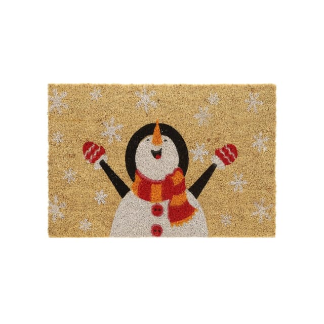 Relaxdays - Fußmatte Kokos, Schneemann-motiv, 40 X 60 Cm, Türvorleger Innen & Außen, Fußabtreter Weihnachten, Mehrfarbig