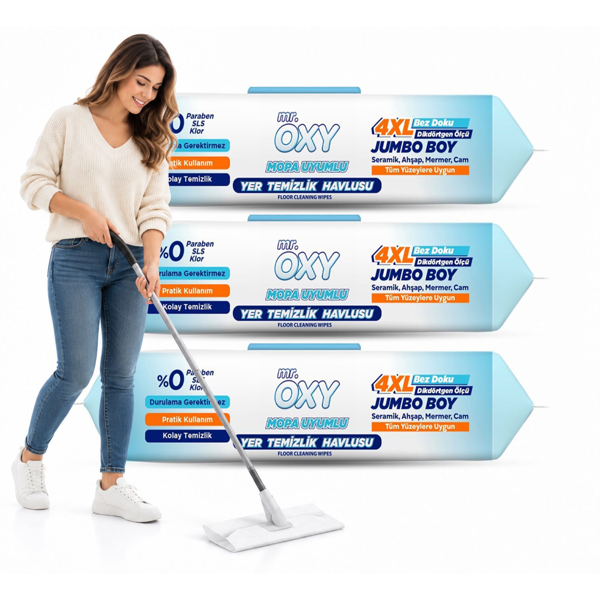 Mr. Oxy 4xl Bodenwischtücher 50 Stück – Feuchte Reinigungstücher 30 × 50 Cm Für Wischmopp – Für Fliesen, Marmor, Holz & Glas - 3er Pack