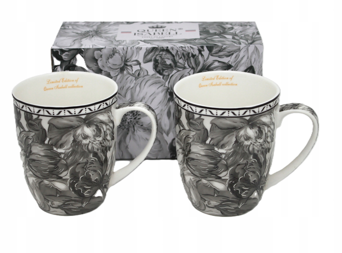 Porzellantassen-set (400 Ml) In Einer Geschenkbox – Grau-rose
