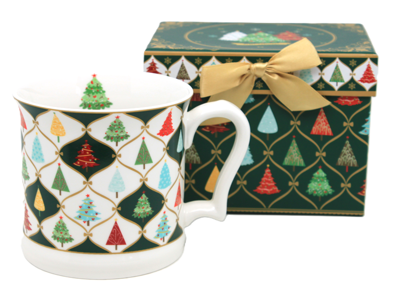 Porzellanbecher Mit Weihnachtsbaummotiv, 450 Ml, In Dekorativer Geschenkbox