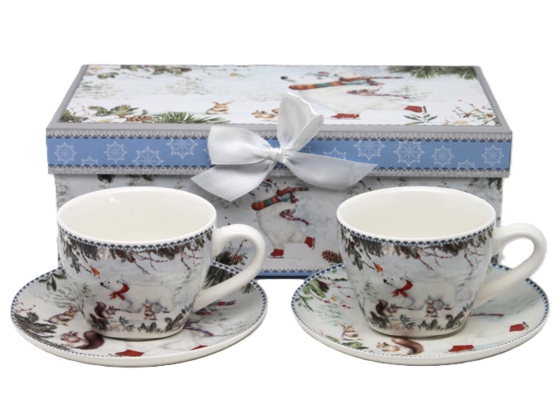 Porzellantassen, 150 Ml, 2er-set, Winter-teddybären, In Einer Geschenkbox