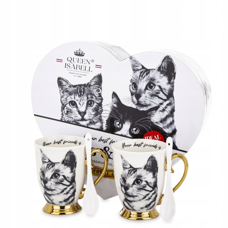 Ein Elegantes Set Aus Zwei Tassen Mit Katzenmotiv – Als Geschenk