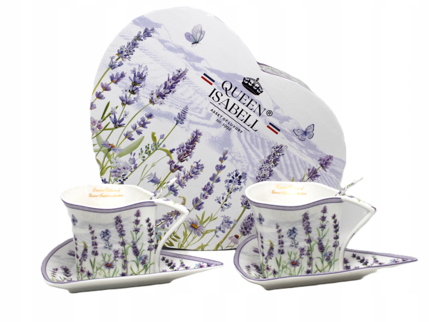 Dreieckige Tassen Mit Löffeln Und Untertassen, 180 Ml, Lavendel-geschenkset